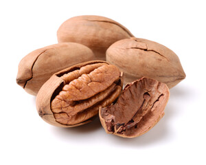 Pecan nuts on white background