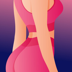 Perfect slim toned young body of the girl. sporty woman in sportswear, shorts butt icon for mobile apps, slim body, vector illustration.	
