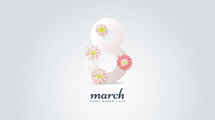 Womens Day With Illustration Numbers 8 White With Colorful Flowers