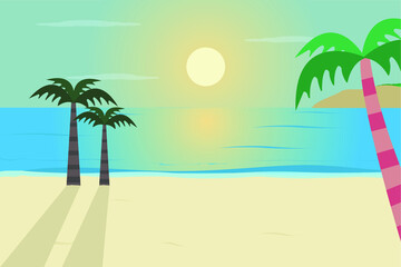 Beach scenery vector concept: Tropical beach sunset
