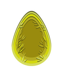 Paper cut festive Easter egg with foliage. Layered 3D illustration. Green holiday treat. Spring religious holiday