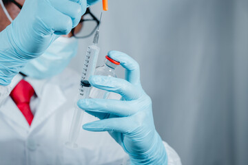 Doctor or scientist wearing antivirus clothing In the laboratory, research laboratories are...