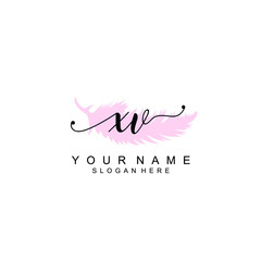 XV Initial handwriting logo template vector