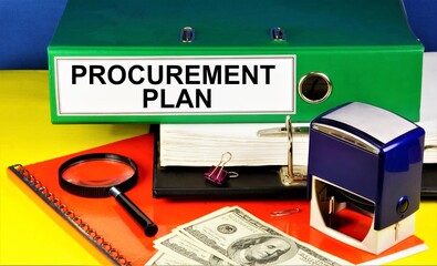 Procurement plan. Text label in the planning folder. Selection of offers for the supply of goods.
