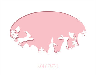 Template for laser cut. Easter background with rabbit and easter eggs. Silhouette of bunnies, flowers, easter eggs.