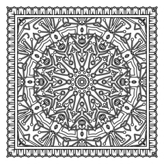 Outline square floral pattern in mehndi style for henna, mehndi, tattoo, decoration. decorative ornament in ethnic oriental style. doodle ornament. outline hand draw illustration. coloring book page.
