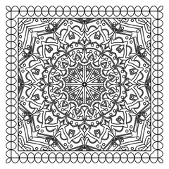 Outline square floral pattern in mehndi style for henna, mehndi, tattoo, decoration. decorative ornament in ethnic oriental style. doodle ornament. outline hand draw illustration. coloring book page.