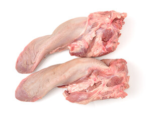  raw pork tongue isolated on white background