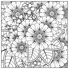 Mehndi flower for henna, mehndi, tattoo, decoration. decorative ornament in ethnic oriental style. doodle ornament. outline hand draw illustration. coloring book page.