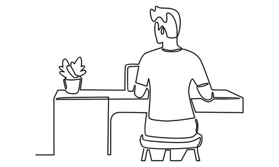 Continue line of man working with laptop