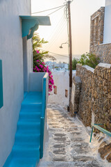White street in the old town of Mykonos, Greece