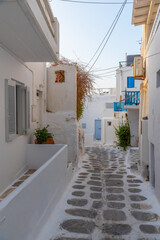 White street in the old town of Mykonos, Greece