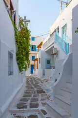 White street in the old town of Mykonos, Greece