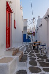 White street in the old town of Mykonos, Greece