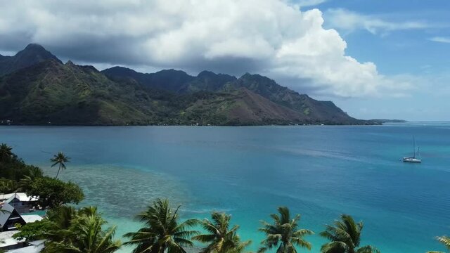 Beautiful drone shot perfect for your travel blog or nature video, recorded in Moorea French-Polynesia