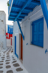 White street in the old town of Mykonos, Greece