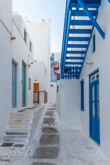 White street in the old town of Mykonos, Greece
