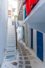 White street in the old town of Mykonos, Greece