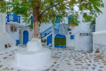 White street in the old town of Mykonos, Greece