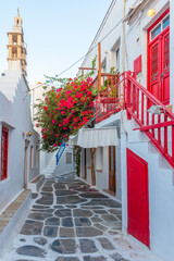 White street in the old town of Mykonos, Greece