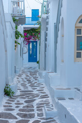 White street in the old town of Mykonos, Greece