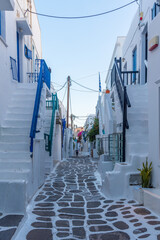 White street in the old town of Mykonos, Greece