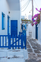 White street in the old town of Mykonos, Greece