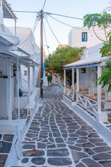 White street in the old town of Mykonos, Greece