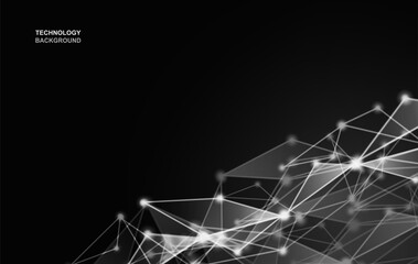 Abstract. Communications or technology, science background. connected dots on black background. vector.