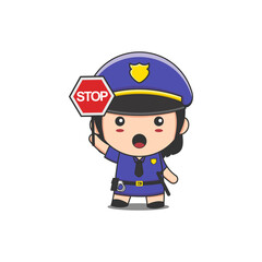 cute police woman holding a stop sign