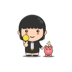 cute business woman with coins and savings pigs