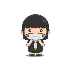 cute chibi businesswoman wearing a mask