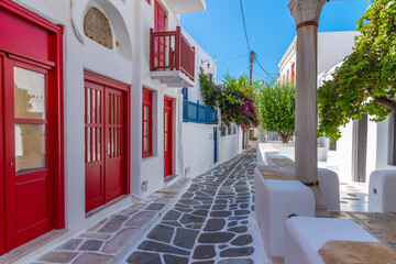 White street in the old town of Mykonos, Greece