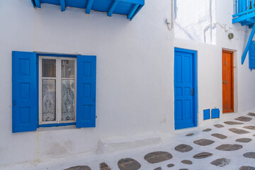 White street in the old town of Mykonos, Greece