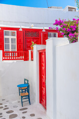 White street in the old town of Mykonos, Greece