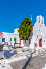 White street in the old town of Mykonos, Greece