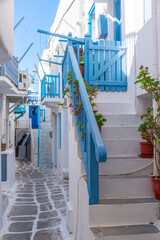 White street in the old town of Mykonos, Greece