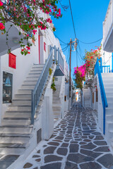 White street in the old town of Mykonos, Greece