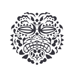 Mask face tattoo ornament maori style. Tiki moko. Totem vector design. African ritual traditional mask.