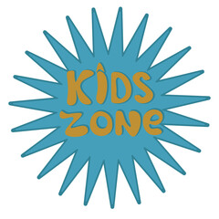 kids zone lettering handwritten . logo for a children's studio on a blue background . blank for design