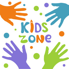 children's zone vector handwritten inscription . a vivid illustration . colorful palms . blank for logo, design, banner