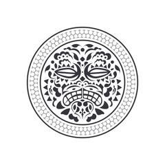 Round Tattoo in Hawaiian or Polynesian style. Mask of the gods. Traditional tribal ornament. Handmade. Vector illustration.