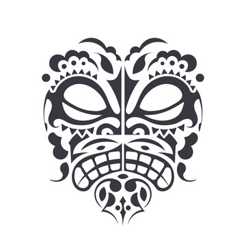 Polynesian Maori face tattoo vector pattern, Hawaiian man or woman tribal design.
