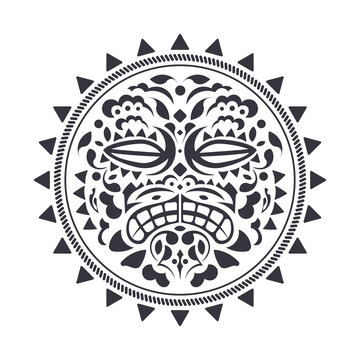 Hawaiian or Polynesian style tattoos. Mask of the gods. Traditional tribal ornament. Handmade. Vector illustration.