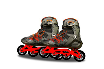 Close up of roller skate on white background, exercise; fitness; healthy
