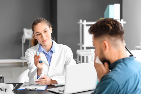 Man visiting allergist in clinic