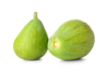 Fresh green figs on white background