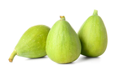 Fresh green figs on white background