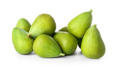 Fresh green figs on white background