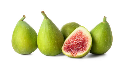 Fresh green figs on white background